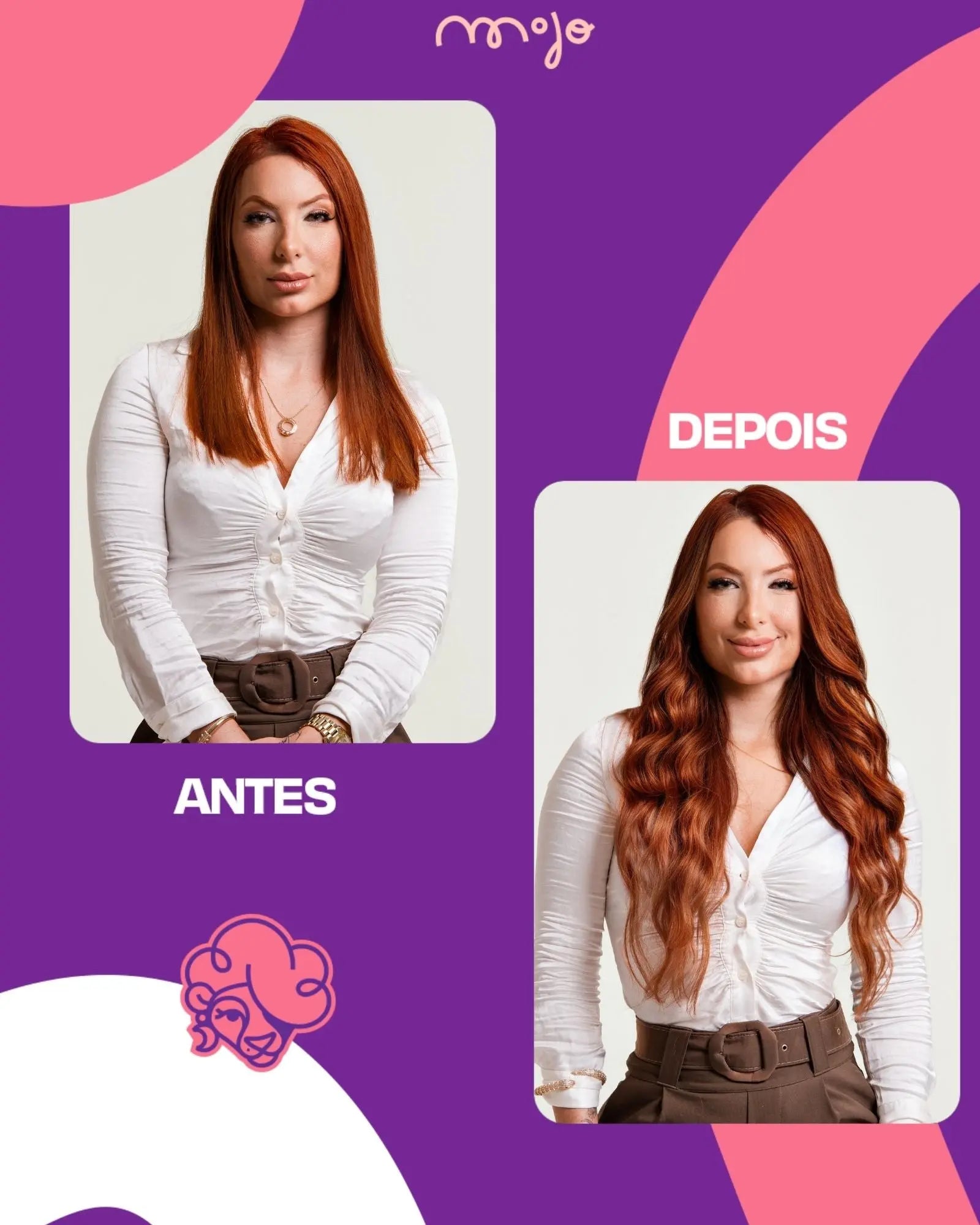 Aplique Tic Tac Invisi MOJO – Ruivo 55cm (Cabelo Humano) 160–170g MOJO