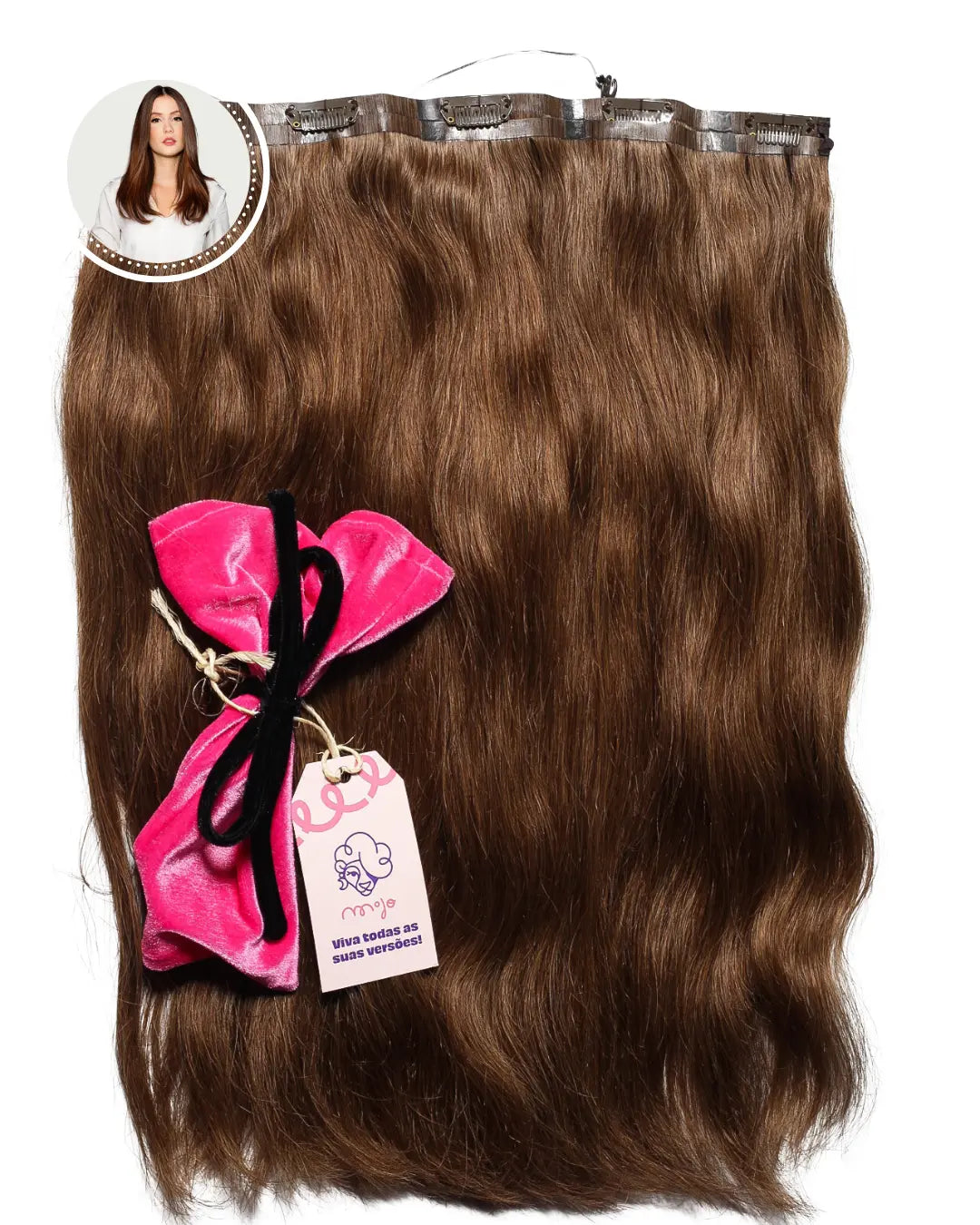 all-groups Aplique de Cabelo LYDIA - 35cm e 100g - Aplique com fio invisivel de cabelo humano marrom 35cm e 100g