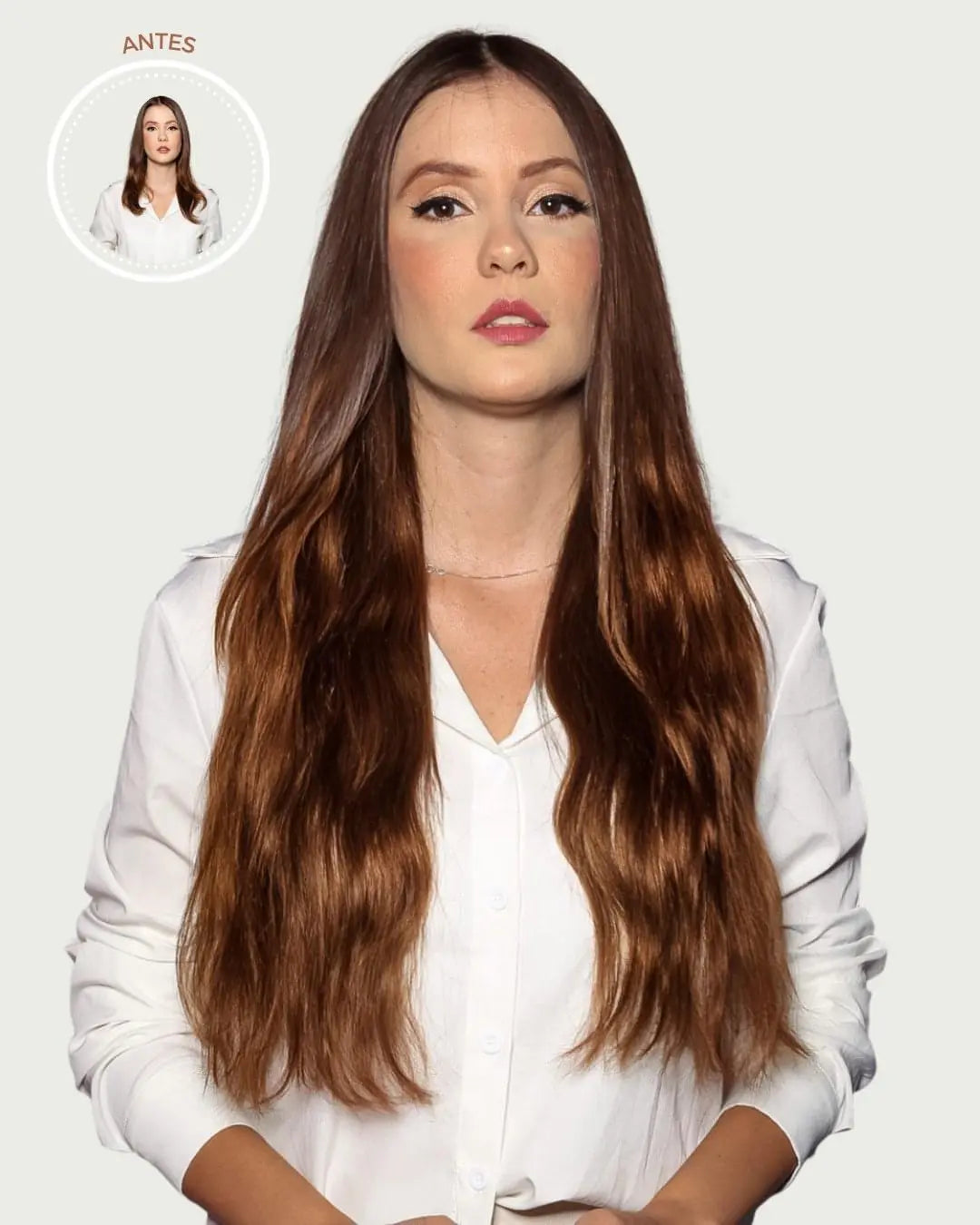 all-groups FIONA - Aplique de tic tac halo fio invisivel de cabelo humano marrom 55cm e 100g