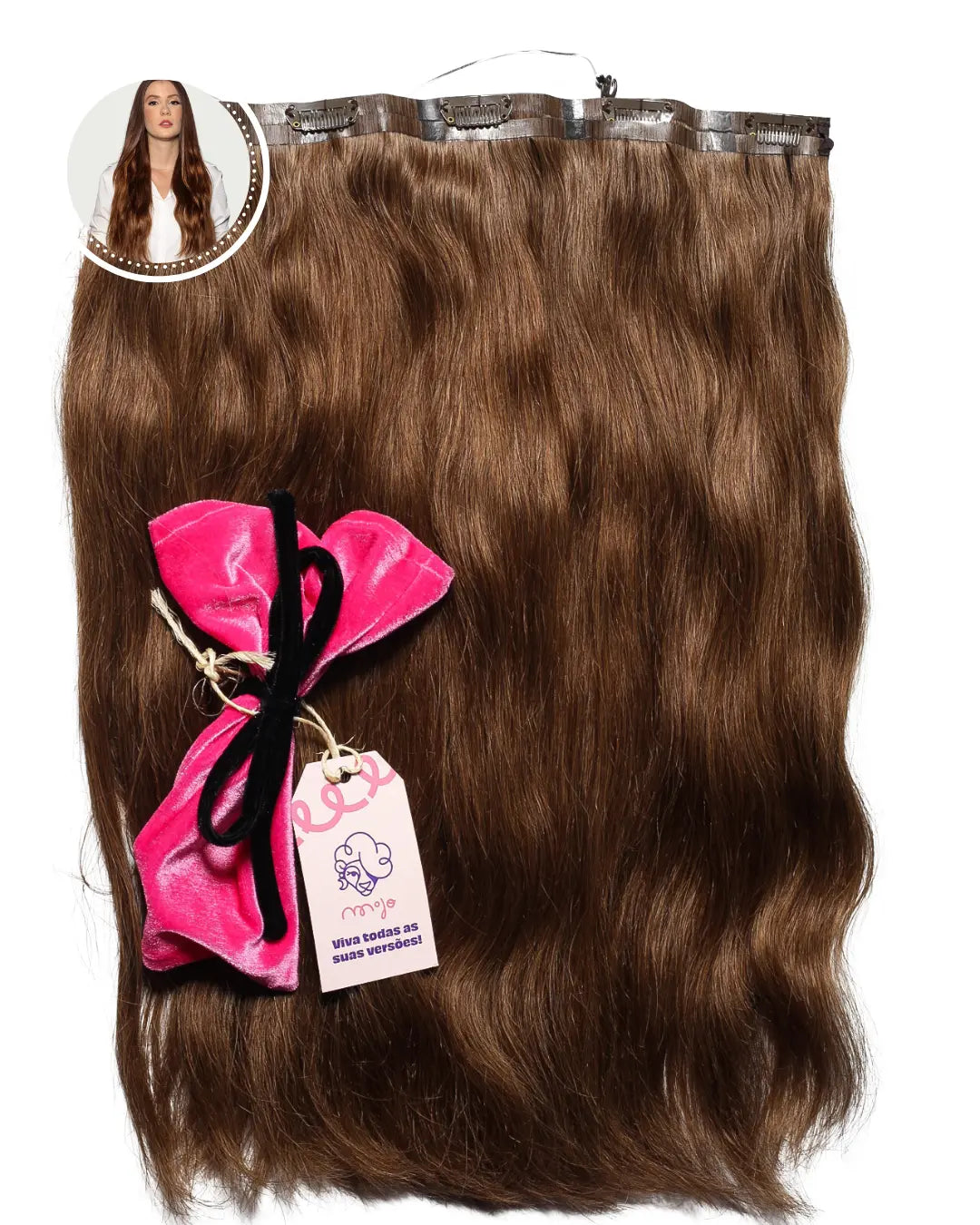 all-groups FIONA - Aplique de tic tac halo fio invisivel de cabelo humano marrom 55cm e 100g