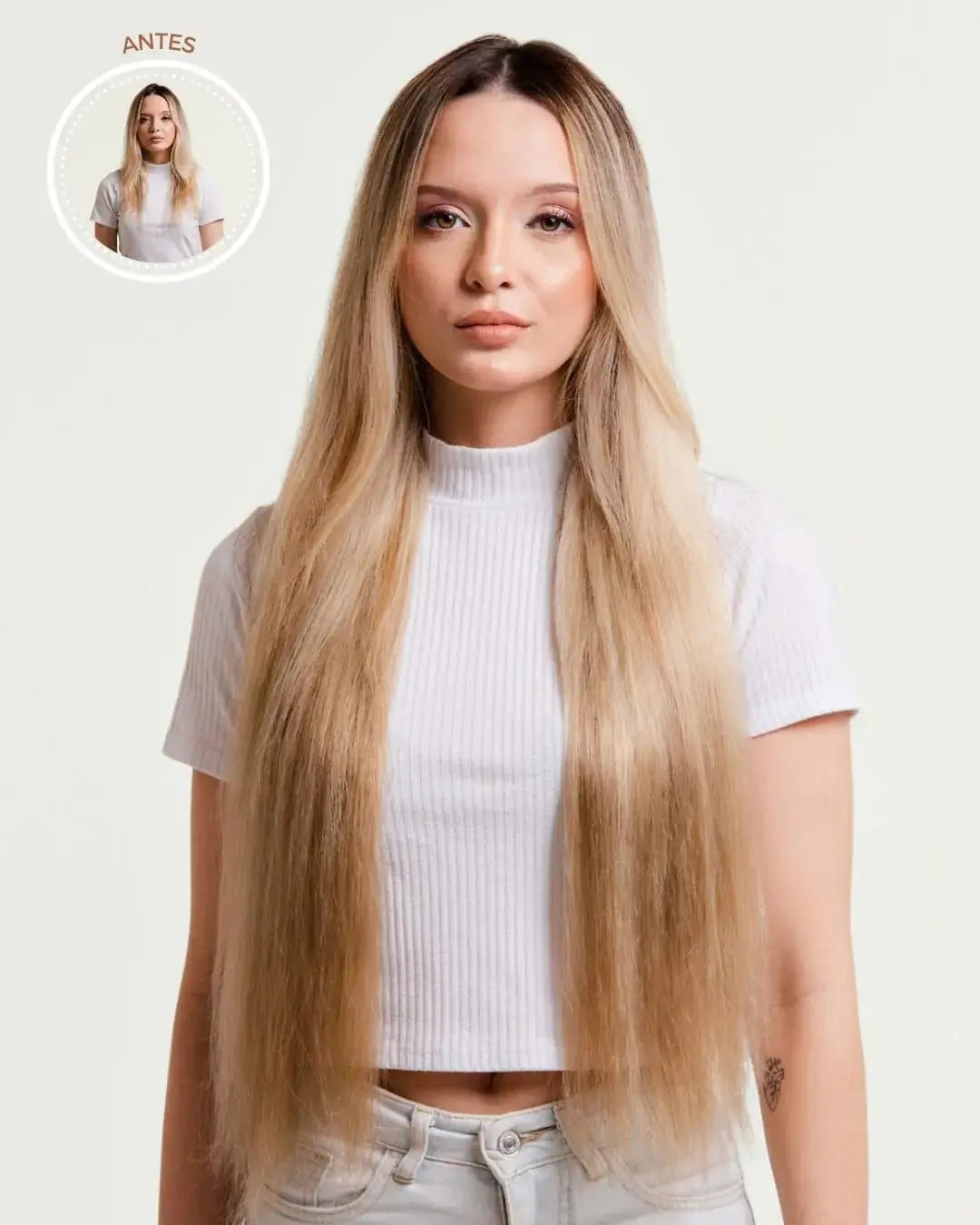 JUNO - Aplique de cabelo loiro nanopele tic tac de 65cm & 180g - 200g - MOJO