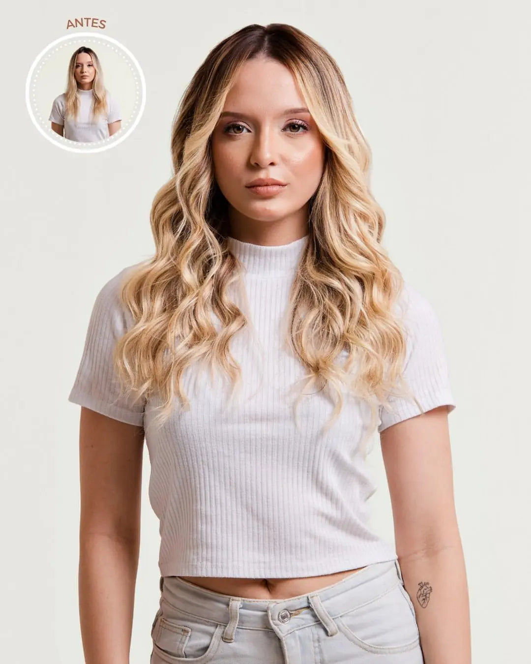 GAIA - Aplique de cabelo humano nanopele tic tac loiro de 45cm & 140g-150g - MOJO