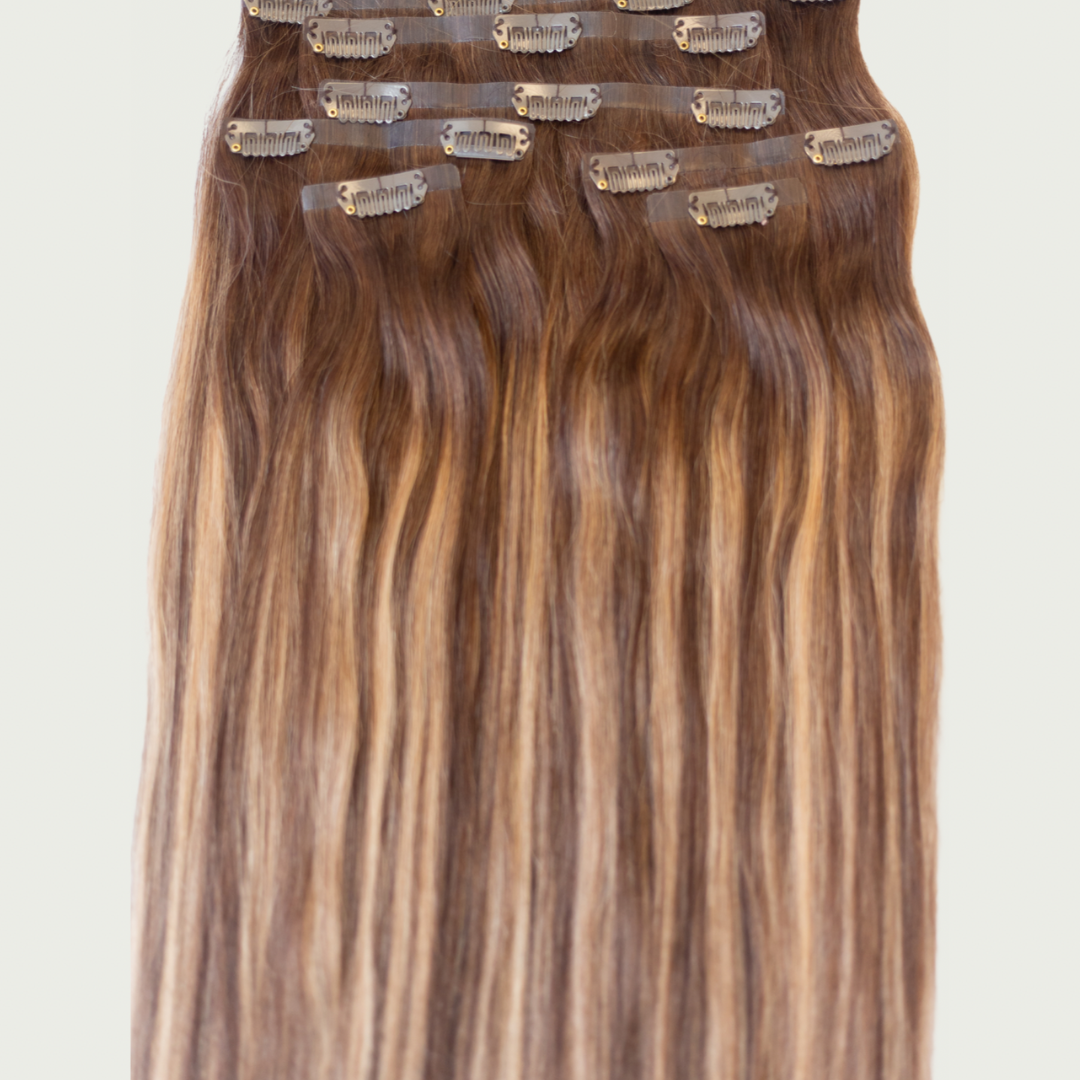 SABRINA - Aplique de cabelo tic tac nanopele de 45cm & 140g a 150g - preto e castanhos