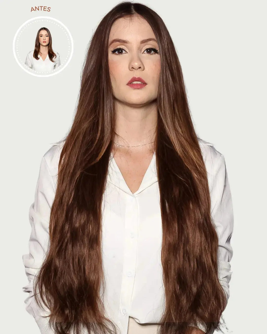 JADIS - Aplique de tic tac halo fio invisivel de cabelo humano marrom 65cm e 100g - MOJO