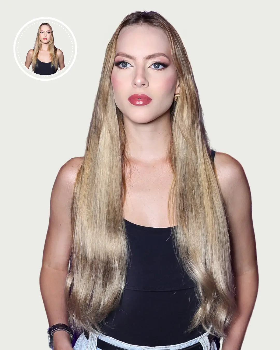 SELENA - Aplique de tic tac halo fio invisivel de cabelo humano loiro 55cm e 100g - MOJO