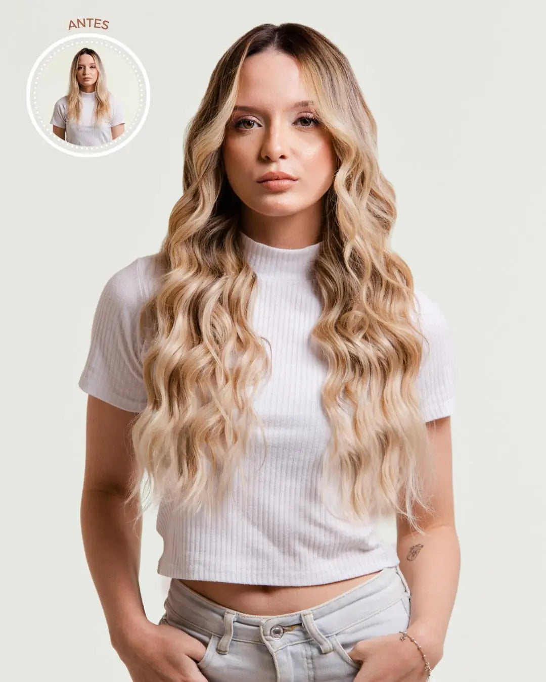 LILI - Aplique de cabelo loiro nanopele tic tac de 55cm & 160g - 170g - MOJO