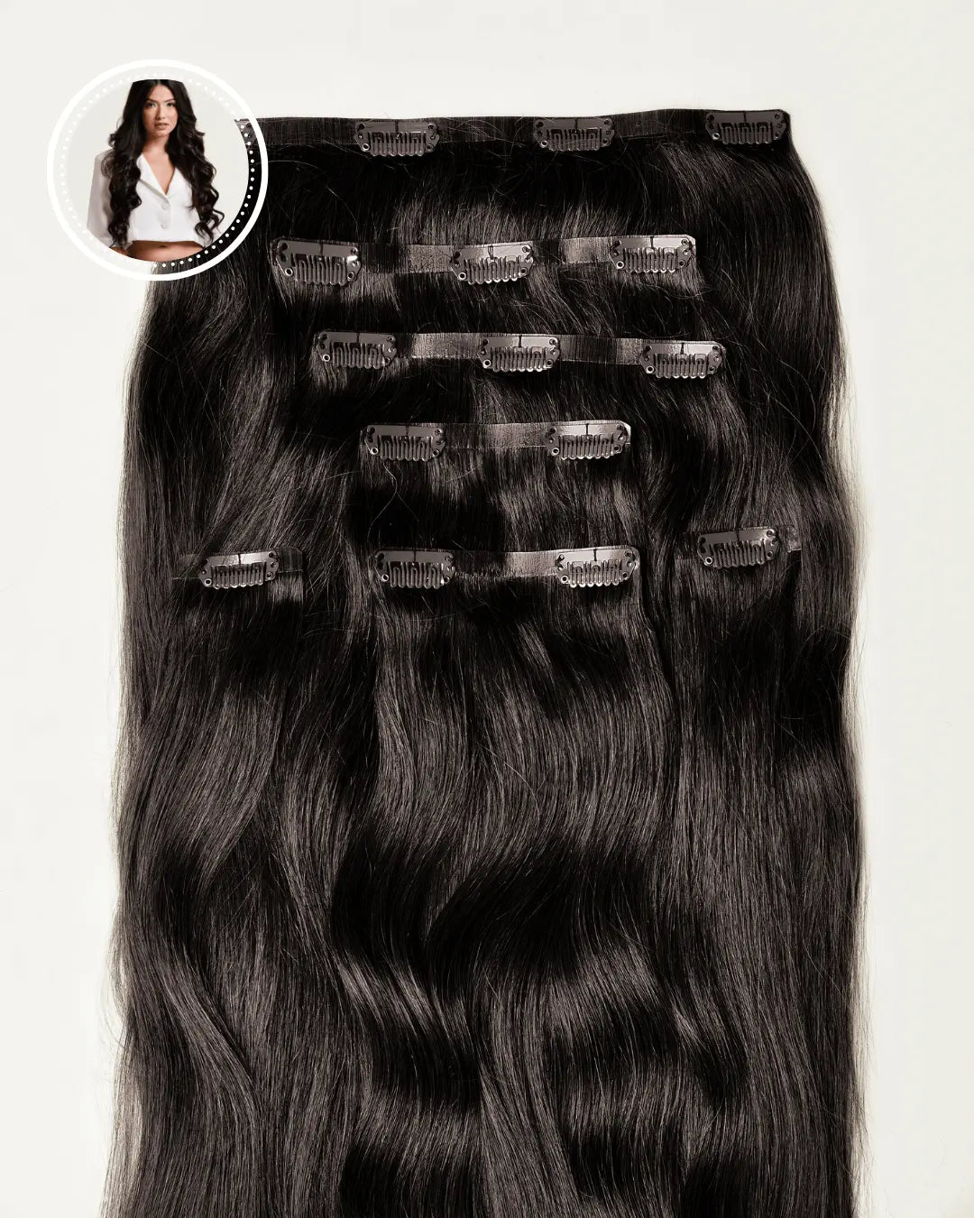 REBECA - Aplique de cabelo tic tac de 55cm & 160g a 170g - preto e castanhos - MOJO