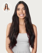 Mulher usando o Aplique Halo MOJO Castanho Escuro 55 cm